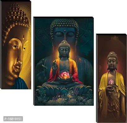 Set of 3 Buddha Wall Decor Digital Reprint with UV Coated Painting size 12 inch x 8 inch Painting-thumb0