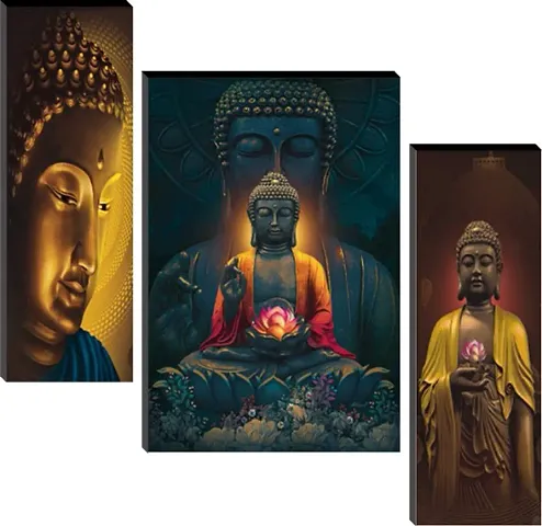 Set of 3 Buddha Wall Decor Digital Reprint with UV Coated Painting size 12 inch x 8 inch Painting
