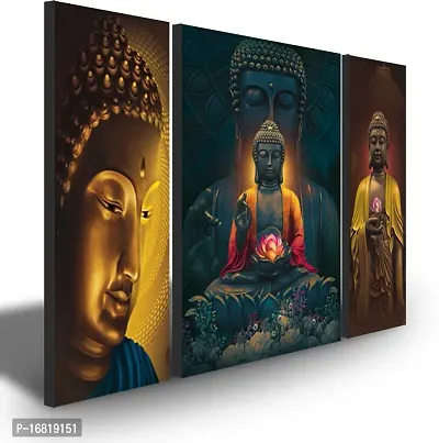 Set of 3 Buddha Wall Decor Digital Reprint with UV Coated Painting size 12 inch x 8 inch Painting-thumb2