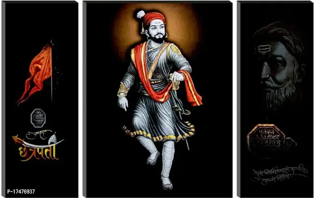 Chhatrapati Shivaji Maharaj Marathi 3 Piece MDF Painting Digital Reprint 12 inch x 18 inch Painting-thumb0