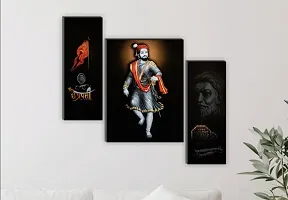 Chhatrapati Shivaji Maharaj Marathi 3 Piece MDF Painting Digital Reprint 12 inch x 18 inch Painting-thumb2