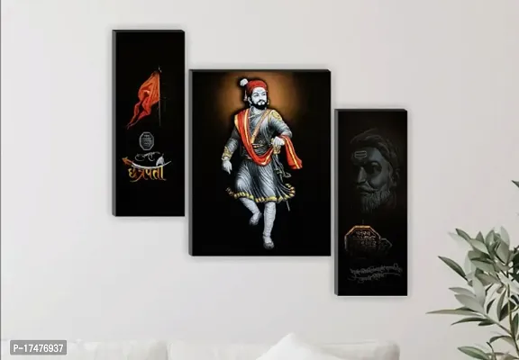 Chhatrapati Shivaji Maharaj Marathi 3 Piece MDF Painting Digital Reprint 12 inch x 18 inch Painting-thumb3