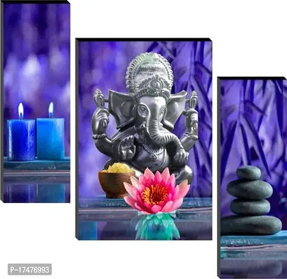 Lord Ganesha Art Print Set Of 3 Self Adhesive MDF Painting Digital Reprint 12 inch x 18 inch Painting-thumb0