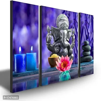 Lord Ganesha Art Print Set Of 3 Self Adhesive MDF Painting Digital Reprint 12 inch x 18 inch Painting-thumb3