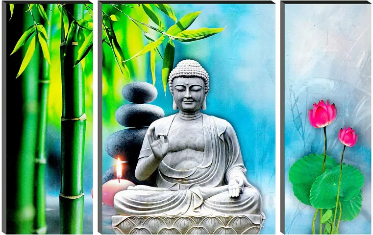 Craft Junction Buddha Art Print 6mm MDF Set of 3 Self Adhesive Panel Digital Reprint 18 inch x 24 inch Painting ()