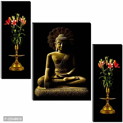 Set of 3 Digital Repring Buddha Painting with UV Coated Size 12x18 Inches-thumb0