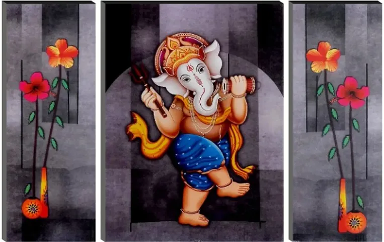 PNF Ganesha (Ganesh) 6MM MDF Set of 3-0816-(16x19inch,Wood,Multicolour)