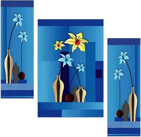 Masstone UV Laminated Beautiful Flower Pot Wall Art, Multicolor, Floral, 12 x 18 Inch, Digital Reprint, Set of 3