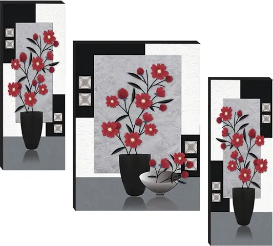 Set Of 3 Modern Art Digital Reprint Wall Painting With UV Texture Size 12x18 inches