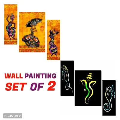 Set Of 6 Ganesha And Modern Art Painting Reprint Wall Painting With UV Texture Size 12x18 inches-thumb0