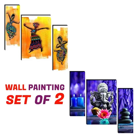 Set Of 6 Ganesha And Modern Art Painting Reprint Wall Painting With UV Texture Size 12x18 inches