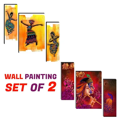 JTS Set Of 2 Modern Art And Radha Krishna Paintings of 6(3x2) Pc Set Self Adhesive Wall Painting Size 12x18 Inches