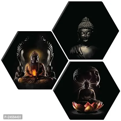 JTS Set OF 3 HEXAGON BUDDHA Embossed 17 inch x 17 inch Painting  (Without Frame, Pack of 3)-thumb0