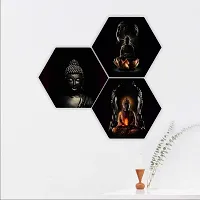 JTS Set OF 3 HEXAGON BUDDHA Embossed 17 inch x 17 inch Painting  (Without Frame, Pack of 3)-thumb1