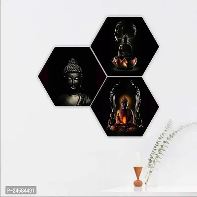 JTS Set OF 3 HEXAGON BUDDHA Embossed 17 inch x 17 inch Painting  (Without Frame, Pack of 3)-thumb2