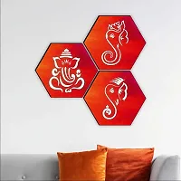 JTS Set of 3 Ganesh Ji Hexagon UV Wall MDF Panel Paintings 17X17 INCH Digital Reprint 17 inch x 17 inch Painting  (Without Frame)-thumb2