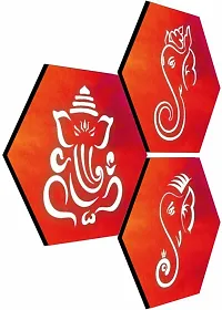 JTS Set of 3 Ganesh Ji Hexagon UV Wall MDF Panel Paintings 17X17 INCH Digital Reprint 17 inch x 17 inch Painting  (Without Frame)-thumb3