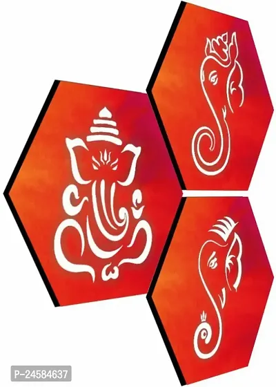 JTS Set of 3 Ganesh Ji Hexagon UV Wall MDF Panel Paintings 17X17 INCH Digital Reprint 17 inch x 17 inch Painting  (Without Frame)-thumb4