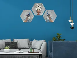 JTS Set of 3 White Flowers in the Pot with Pair of Peacock Hexagon Pieces MDF Painting (3621HEX) without glass (17 inch x 17 inch) Digital Reprint 17 inch x 17 inch Painting  (Without Frame, Pack of 3-thumb2