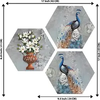 JTS Set of 3 White Flowers in the Pot with Pair of Peacock Hexagon Pieces MDF Painting (3621HEX) without glass (17 inch x 17 inch) Digital Reprint 17 inch x 17 inch Painting  (Without Frame, Pack of 3-thumb3