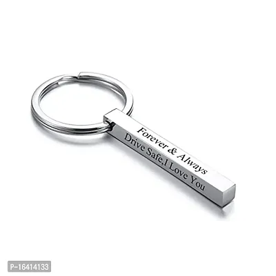 Key Chain With Four Side Engrave On 3D Vertical Stainless Steel Bar