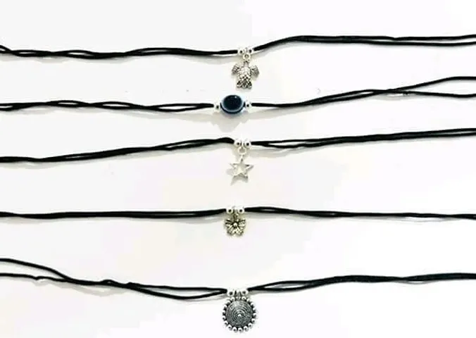 Solo Tu Combo of 5 Stylish Women's Black Thread Evil Eye Anklet$ With Oxdised Beads/nazariya Anklet$