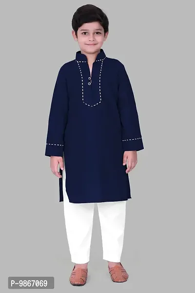 Regal Treasure Ruby Cotton Kurta Pajama Set for Boys Kids (3-4 Years, NavyBlue)-thumb5