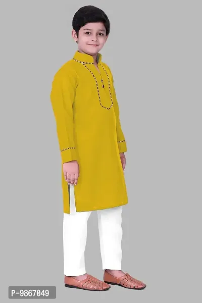 Regal Treasure Ruby Cotton Kurta Pajama Set for Boys Kids (3-4 Years, Mustard)-thumb2