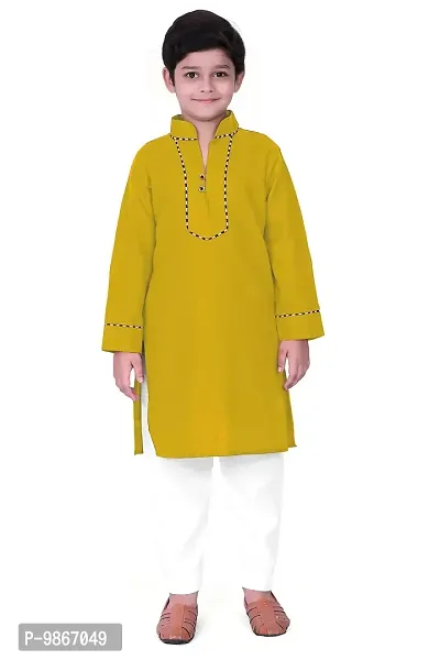 Regal Treasure Ruby Cotton Kurta Pajama Set for Boys Kids (3-4 Years, Mustard)-thumb5