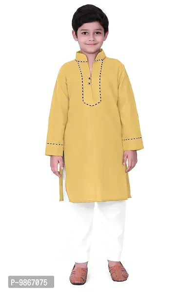 Regal Treasure Ruby Cotton Kurta Pajama Set for Boys Kids (3-4 Years, Yellow)-thumb5