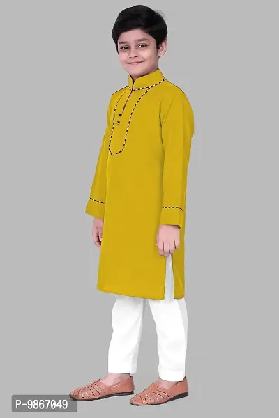 Regal Treasure Ruby Cotton Kurta Pajama Set for Boys Kids (3-4 Years, Mustard)-thumb3