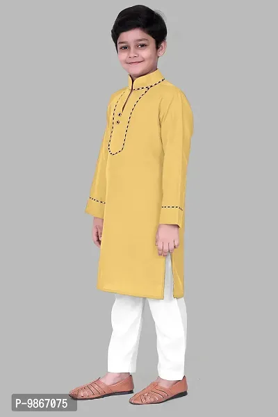 Regal Treasure Ruby Cotton Kurta Pajama Set for Boys Kids (3-4 Years, Yellow)-thumb3