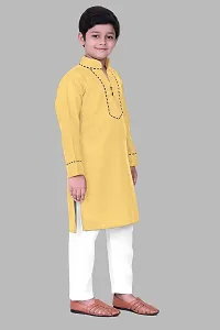 Regal Treasure Ruby Cotton Kurta Pajama Set for Boys Kids (3-4 Years, Yellow)-thumb1