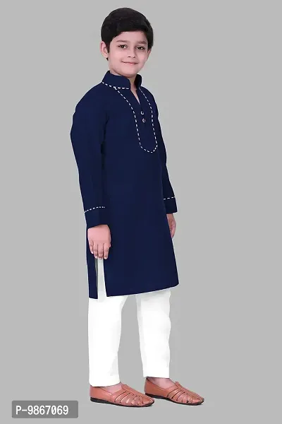 Regal Treasure Ruby Cotton Kurta Pajama Set for Boys Kids (3-4 Years, NavyBlue)-thumb2