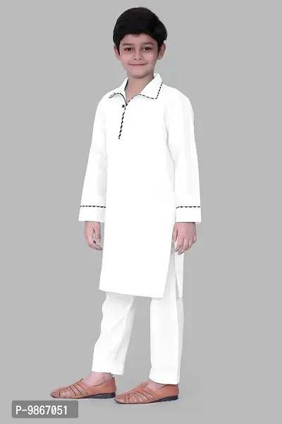 Regal Treasure Ruby Cotton Kurta Pajama Set for Boys Kids (7-8 Years, White)-thumb2