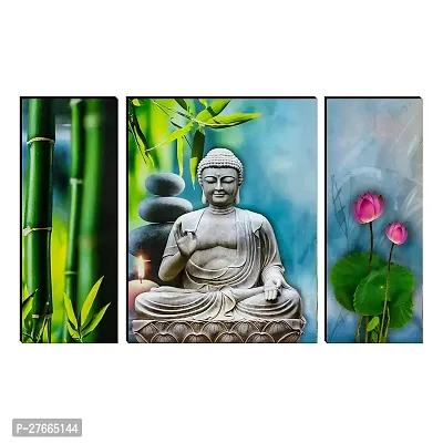 Pure Homes Set of 3-Piece Digital Modern Art Buddha Wall Painting Set B8 -Perfect for 12x18inch Home Decoration-thumb0