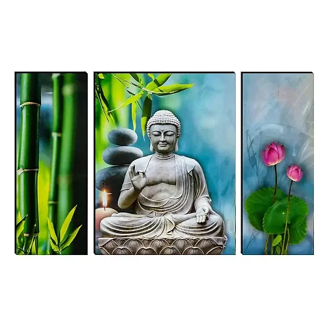 Pure Homes Set of 3-Piece Digital Modern Art Buddha Wall Painting Set B8 -Perfect for 12x18inch Home Decoration