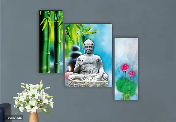 Pure Homes Set of 3-Piece Digital Modern Art Buddha Wall Painting Set B8 -Perfect for 12x18inch Home Decoration-thumb4