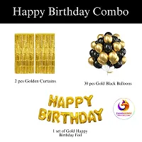 Pack of 33 Pcs Happy Birthday foil balloons Banner Decoration Kit Set with black gold metallic balloons  2 golden foil curtains for kids-thumb1
