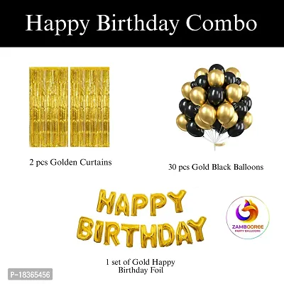 Pack of 33 Pcs Happy Birthday foil balloons Banner Decoration Kit Set with black gold metallic balloons  2 golden foil curtains for kids-thumb2