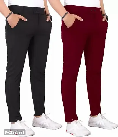 Pack of 2 Men Regular Fit Black Maroon Lycra Blend Trousers-thumb0