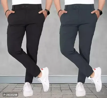 Pack of 2 Men Slim Fit Black Grey Polycotton Trousers