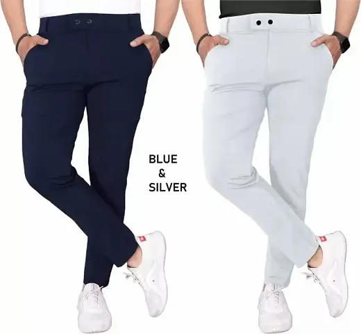 Pack of 2 Men Slim Fit Lycra Blend Trousers