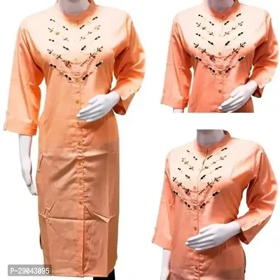 Elegant Orange Denim Embroidered A-Line Kurta For Women-thumb0
