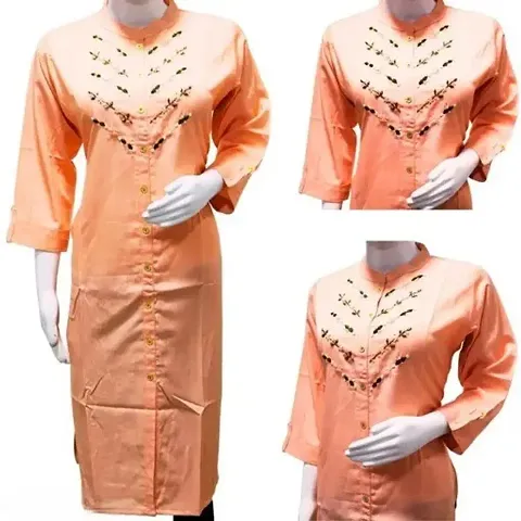 Elegant Orange Denim Embroidered A-Line Kurta For Women