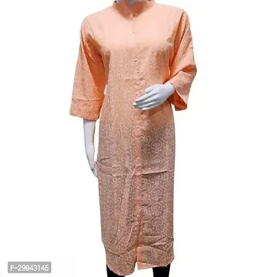 Elegant Orange Cotton Chikankari A-Line Kurta For Women