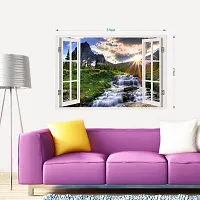 Asmi Collections Beautiful Mountains and Waterfall Window Illusion Wall Stickers-thumb1