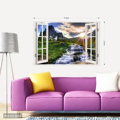 Asmi Collections Beautiful Mountains and Waterfall Window Illusion Wall Stickers-thumb2