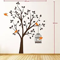 Asmi Collections Wall Stickers Beautiful Brown Tree Orange Birds and Cage - AN038-thumb1