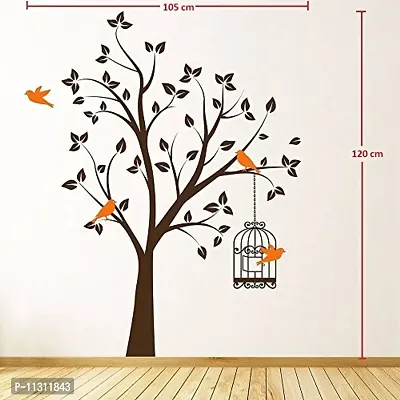 Asmi Collections Wall Stickers Beautiful Brown Tree Orange Birds and Cage - AN038-thumb2